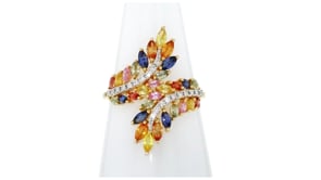 2.10 ct. t.w. Multicolored Sapphire and .10 ct. t.w. Diamond Ring in 18kt Gold Over Sterling
