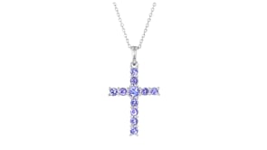 1.20 ct. t.w. Tanzanite Cross Pendant Necklace in Sterling Silver