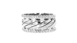 Rhodium-Plated Beaded Border Ring