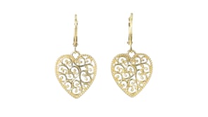 14kt Yellow Gold-Plated Filigree Heart Drop Earrings