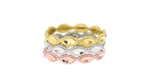 Rhodium and 14kt Two-Tone Gold-Plated Jewelry Set: Three Stackable Rings