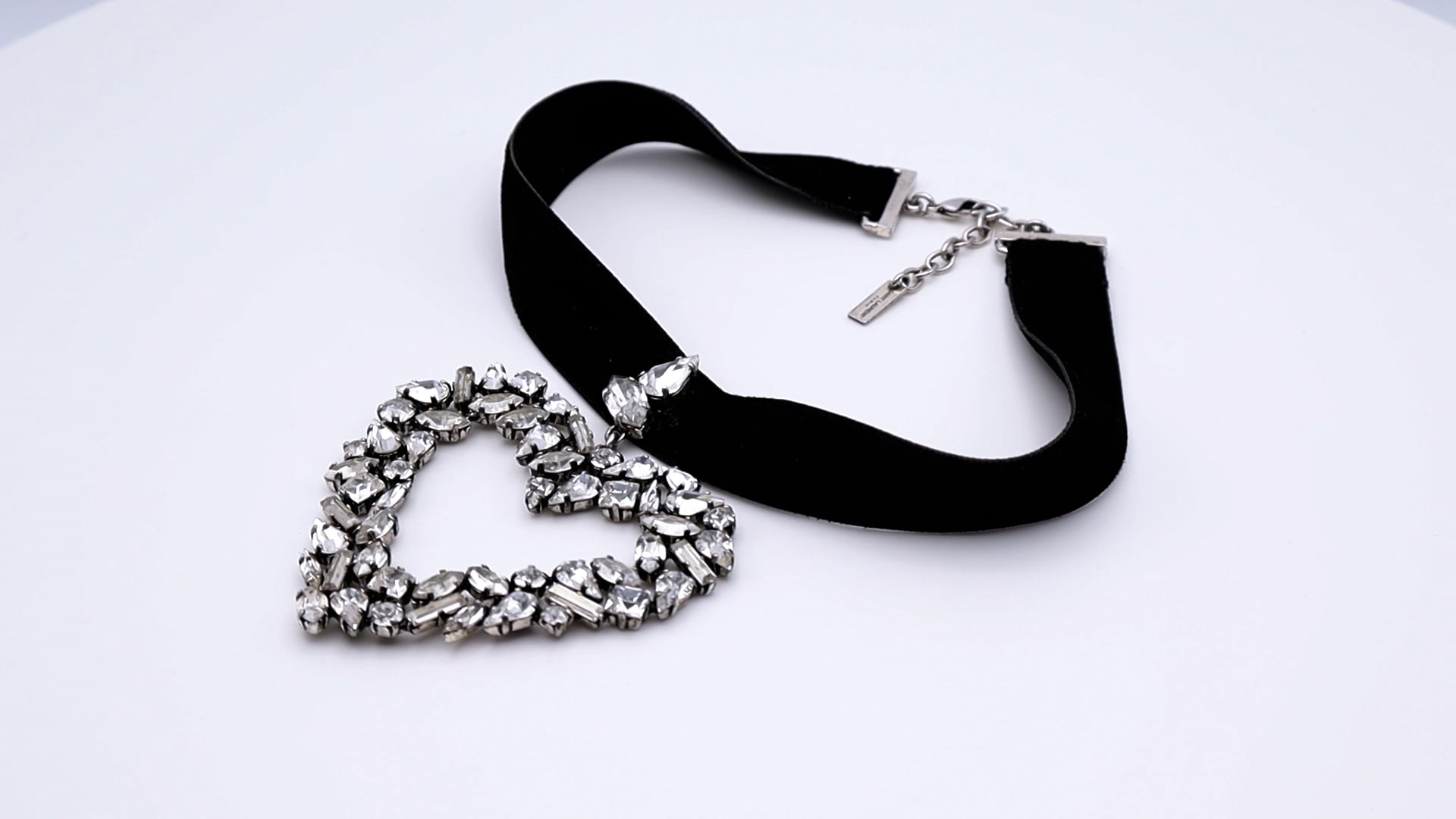 SAINT LAURENT Black Velvet Choker with Crystal-Heart Pendant 