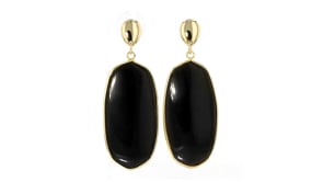 14kt Yellow Gold-Plated Drop Earrings with Simulated Black Gemstones