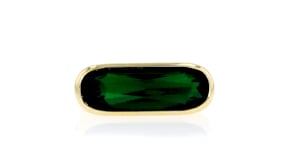14kt Yellow Gold-Plated Ring with Simulated Green Gemstone