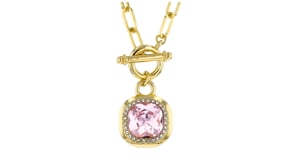 14kt Yellow Gold-Plated Toggle Necklace with Simulated Pink and White Gemstones