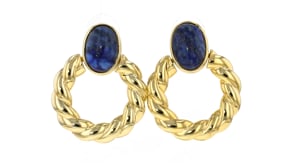 14kt Yellow Gold-Plated Twisted Hoop Earrings with Lapis