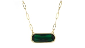 14kt Yellow Gold-Plated Necklace with Simulated Green Gemstone