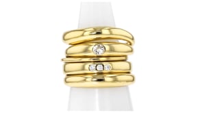 14kt Yellow Gold-Plated Jewelry Set: Five Rings with .22 ct. t.w. CZs