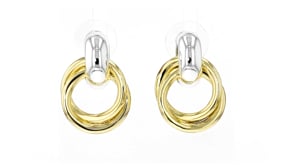 Silver and 14kt Gold-Plated Double-Circle Drop Earrings