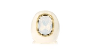 14kt Yellow Gold-Plated Ring with Simulated White Gemstone and White Enamel
