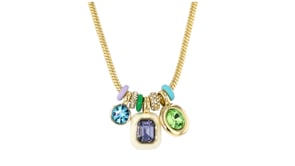 14kt Yellow Gold-Plated Charm Necklace with Enamel and Simulated Multicolored Gemstones