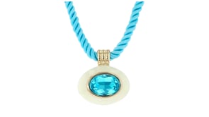 14kt Yellow Gold-Plated Necklace with Simulated Blue Gemstone, White Enamel and Blue Cord
