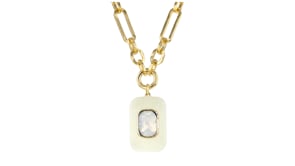 14kt Yellow Gold-Plated Necklace with Simulated White Gemstone and White Enamel
