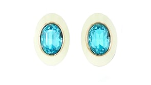 14kt Yellow Gold-Plated Earrings with Simulated Blue Gemstones and White Enamel