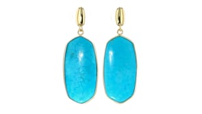 14kt Yellow Gold-Plated Drop Earrings with Simulated Blue Gemstones