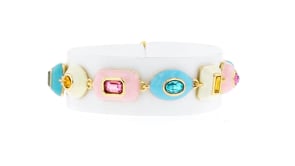 14kt Yellow Gold-Plated Bracelet with Simulated Multicolored Gemstones and Enamel