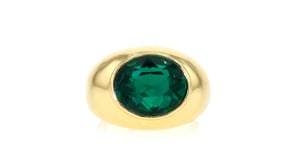 14kt Yellow Gold-Plated Ring with Simulated Green Gemstone