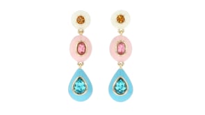 14kt Yellow Gold-Plated Drop Earrings with Simulated Multicolored Gemstones and Enamel