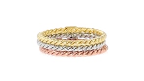 Sterling Silver and 18kt Two-Tone Gold Over Sterling Jewelry Set: Three Roped Rings