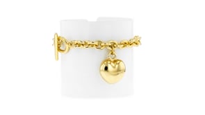 Italian 14kt Yellow Gold-Plated Puffed Heart Toggle Bracelet