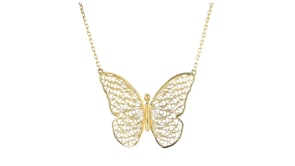 14kt Yellow Gold-Plated Jewelry Set: Butterfly Drop Earrings and Necklace