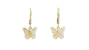 14kt Yellow Gold-Plated Jewelry Set: Butterfly Drop Earrings and Necklace