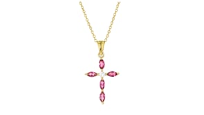 .50 ct. t.w. Pink Tourmaline Cross Pendant Necklace with Single White Zircon in 18kt Gold Over Sterling