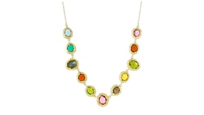 14kt Yellow Gold-Plated Necklace with Labradorite, 1.10 Carat Smoky Quartz and Multicolored Simulated Gemstones