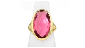 14kt Yellow Gold-Plated Ring with Simulated Pink Gemstone