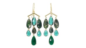 14kt Yellow Gold-Plated Chandelier Earrings with Green Agate and 4.20 ct. t.w. Emeralds