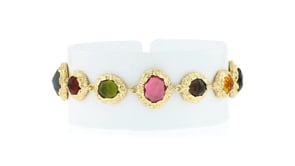 14kt Yellow Gold-Plated Bracelet with Labradorite, 1.10 Carat Smoky Quartz and Simulated Multicolored Gemstones