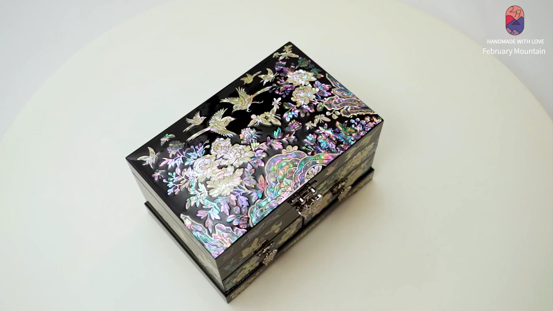 2-Drawer Mother of Pearl Jewelry Box - Crane & Pine Tree Art