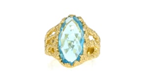 14kt Yellow Gold-Plated Ring with Simulated Blue Gemstone