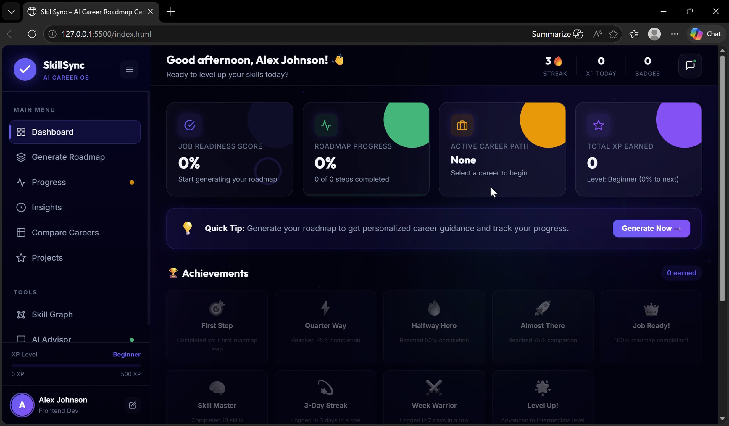 SkillSync – AI Career Roadmap Generator - Personal - Microsoft Edge ...