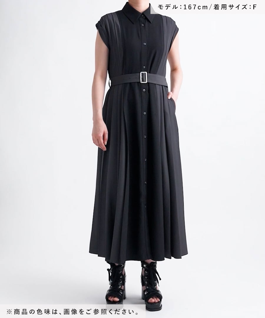 WEB/一部店舗限定 LADIES】バイカラープリーツノースリーブワンピース