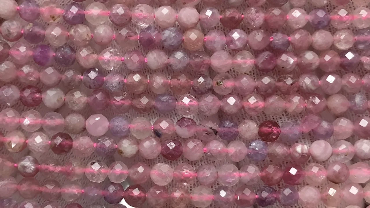 ピンクトルマリンシリカ ラウンドカット3mm 1連｜天然石ビーズの卸問屋