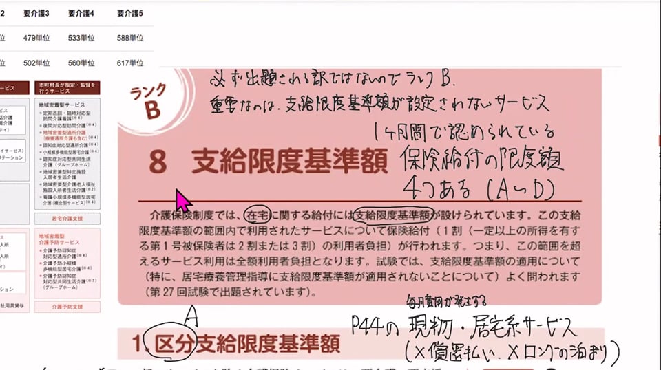 8章　区分支給限度基準額の授業画面