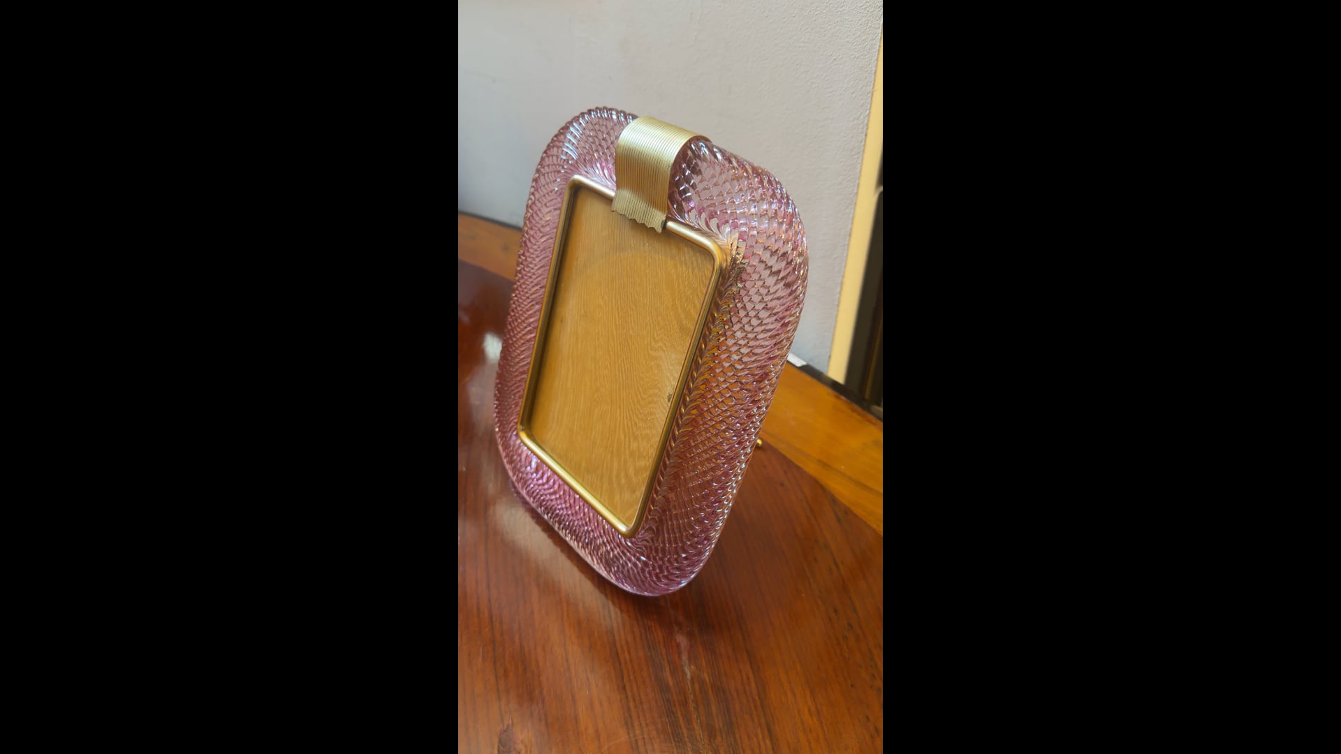1990s Barovier Style Art Deco Pink Murano Glass and Brass Picture