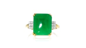 Jade Ring with Diamond Accents in 10kt Yellow Gold