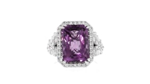 C. 1990 Vintage 8.10 Carat Amethyst Ring with 1.72 ct. t.w. Diamonds in 14kt White Gold