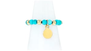 3-3.5mm Turquoise and 10kt Yellow Gold Bead Stretch Ring with Disc Charm