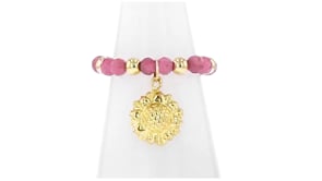 2.30 ct. t.w. Pink Tourmaline and 3mm 10kt Yellow Gold Bead Stretch Ring with Sunflower Charm