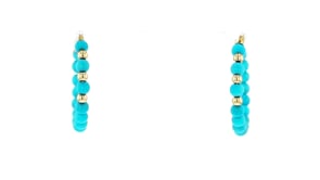 3-3.5mm Turquoise Bead Hoop Earrings with 10kt Yellow Gold