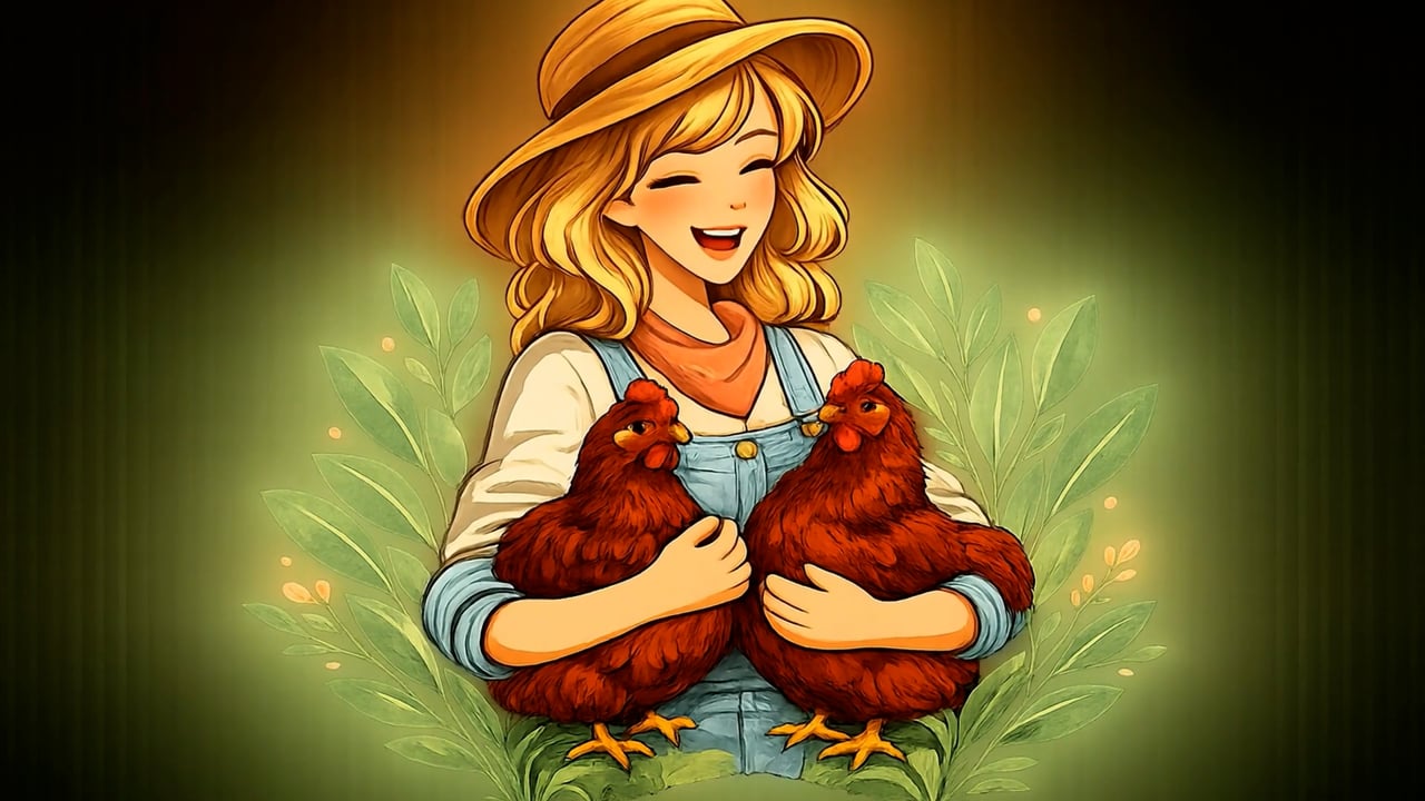 Peggy holding two Rhode Island Red hens