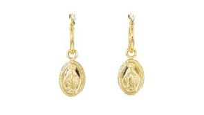 Italian 18kt Gold Over Sterling Jewelry Set: Hoop Earrings and Two Pairs of Interchangeable Religious Drops
