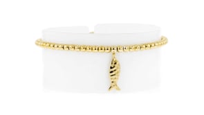Italian 3mm 18kt Gold Over Sterling Bead Stretch Bracelet with Fish Charm