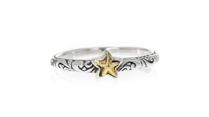 Sterling Silver and 18kt Yellow Gold Bali-Style Star Ring