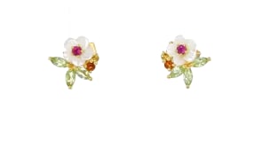 Mother-of-Pearl and .48 ct. t.w. Multi-Gemstone Flower Earrings in 18kt Gold Over Sterling