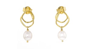 6-6.5mm Cultured Pearl Double-Loop Drop Earrings in 18kt Gold Over Sterling