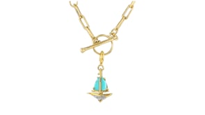 Turquoise Sailboat Charm with Diamonds in 18kt Gold Over Sterling